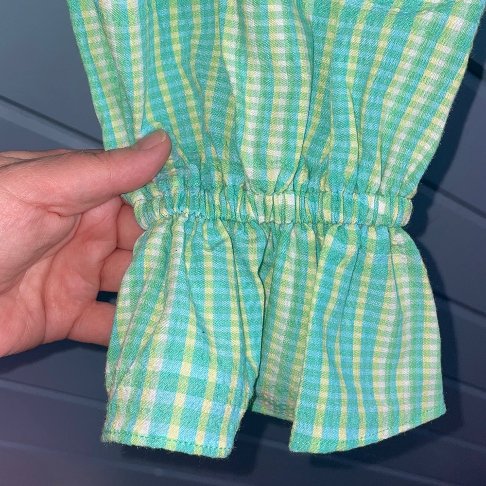Future Collective Alani Noelle Green Gingham Long Puff Sleeve Crop Top - Picture 4 of 8